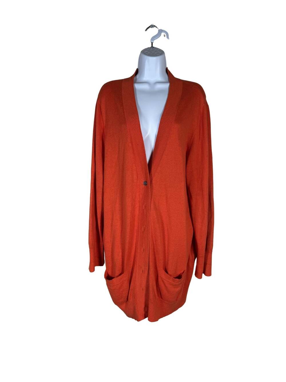 Lands end Long Open Front Cardigan Sweater Burnt Orange